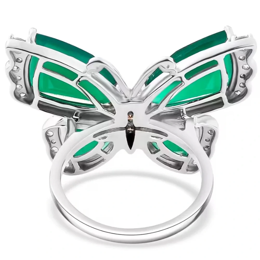 Verde Onyx, Brown and White Zircon 12.65 ctw Butterfly Ring